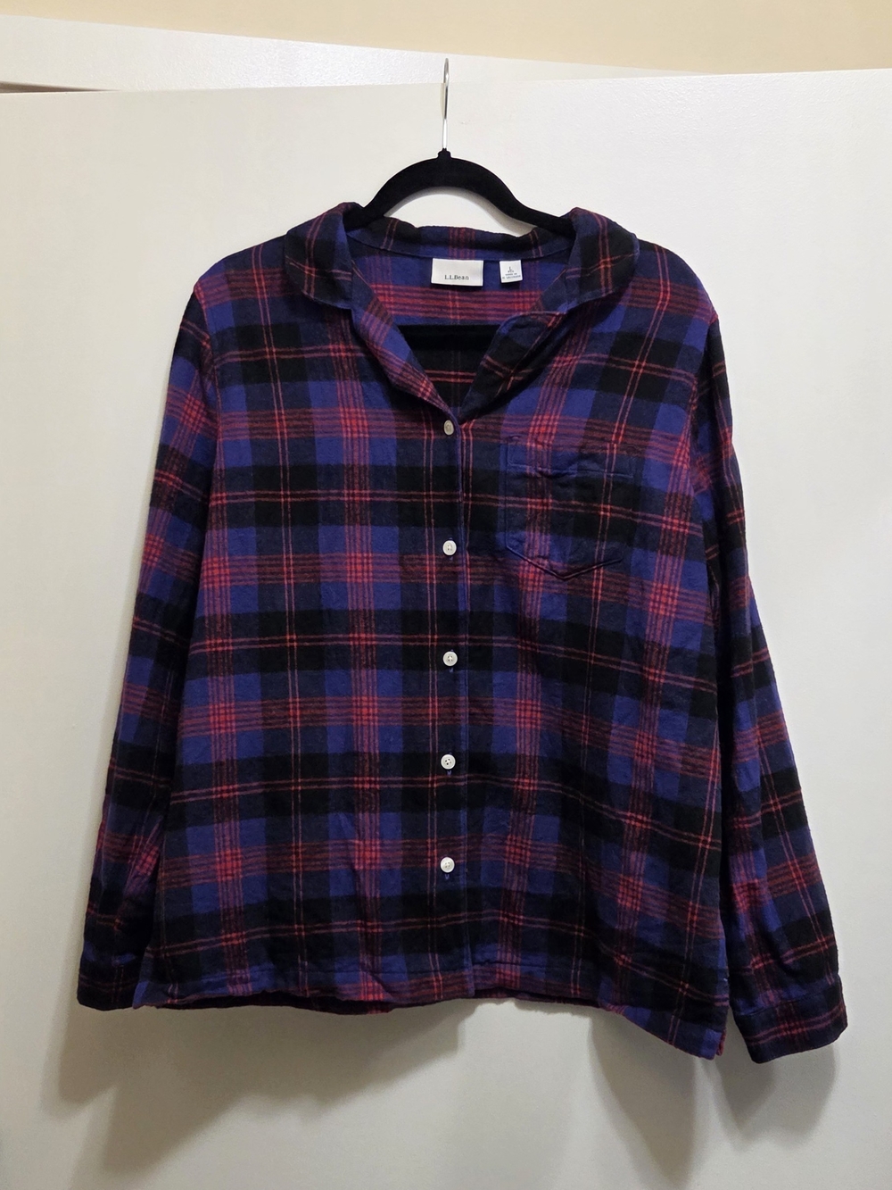 L.L. Bean  Blue/Purple, Black, And Red Plaid Flannel L
